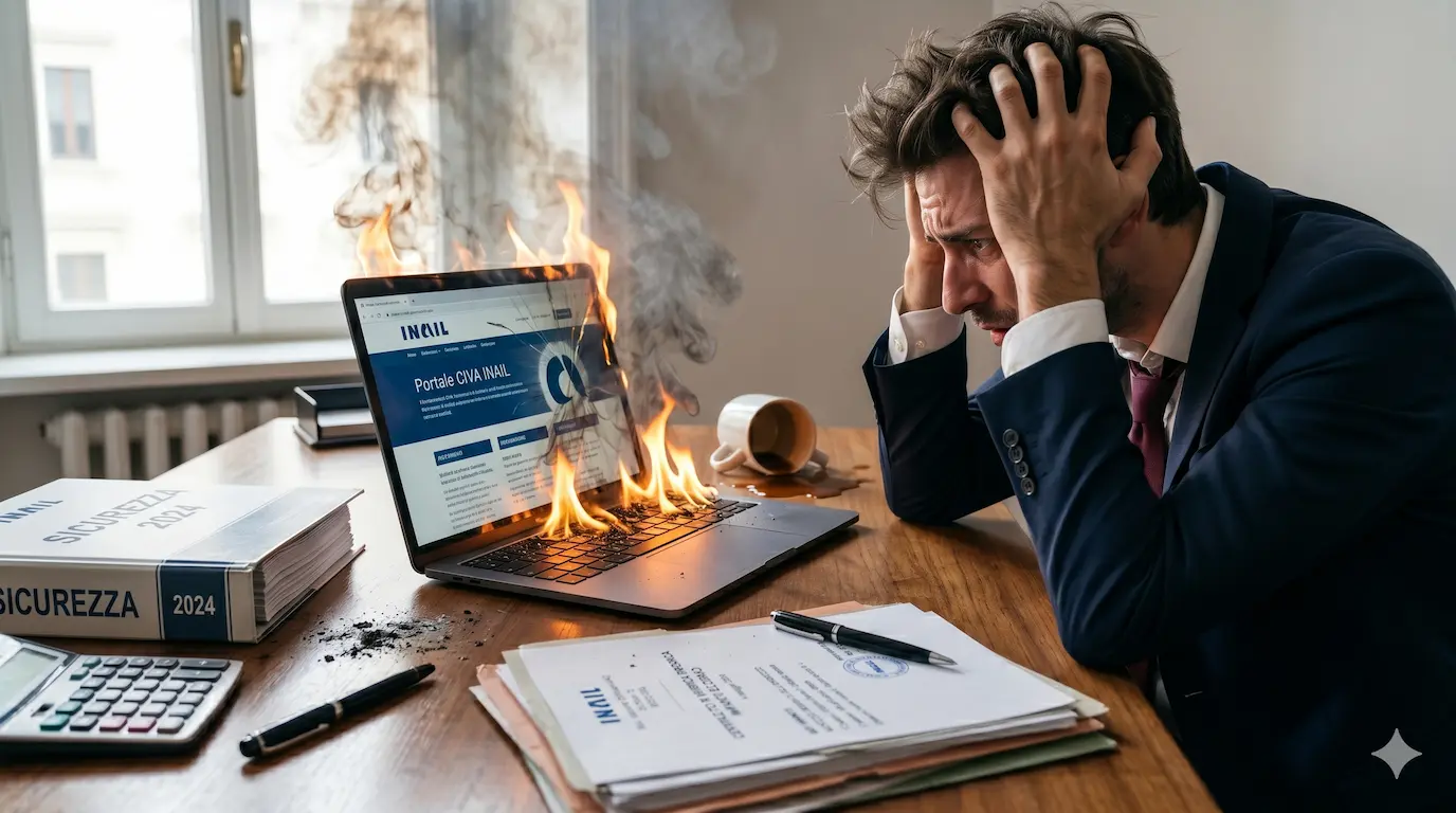 Datore di lavoro al computer che effettua la comunicazione INAIL tramite il portale CIVA