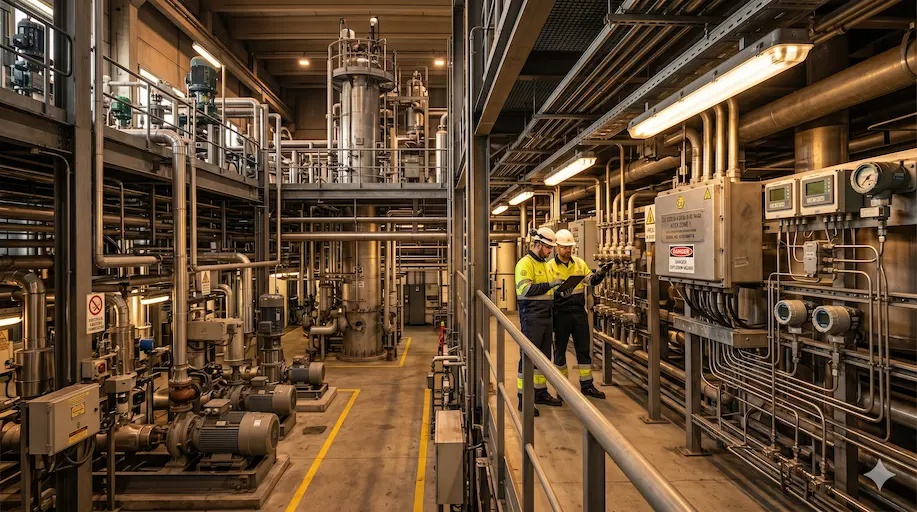 Tecnici specializzati eseguono la verifica periodica di impianti elettrici in zona ATEX con pericolo di esplosione